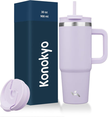 30 oz Insulated Tumbler Water Bottle with Handle, Straw Lid