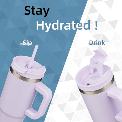 30 oz Insulated Tumbler Water Bottle with Handle, Straw Lid
