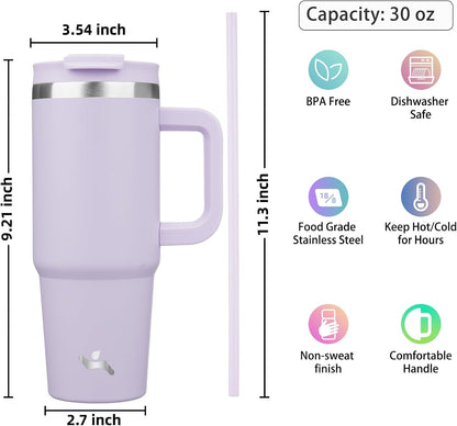 30 oz Insulated Tumbler Water Bottle with Handle, Straw Lid