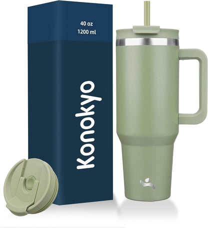 30 oz Insulated Tumbler Water Bottle with Handle, Straw Lid