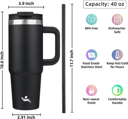 30 oz Insulated Tumbler Water Bottle with Handle, Straw Lid