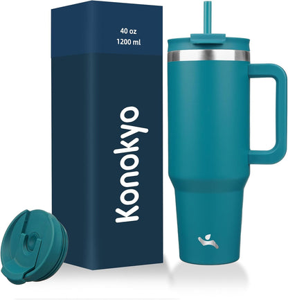 30 oz Insulated Tumbler Water Bottle with Handle, Straw Lid