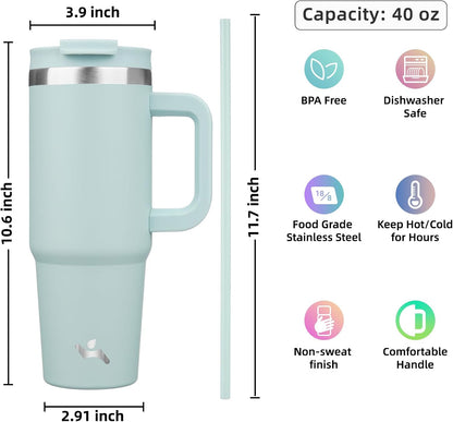 30 oz Insulated Tumbler Water Bottle with Handle, Straw Lid