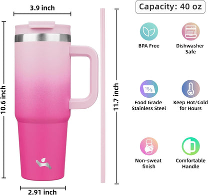 30 oz Insulated Tumbler Water Bottle with Handle, Straw Lid