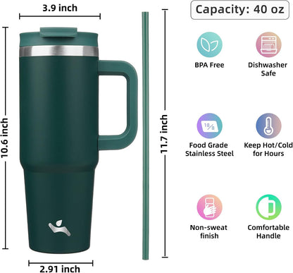 30 oz Insulated Tumbler Water Bottle with Handle, Straw Lid