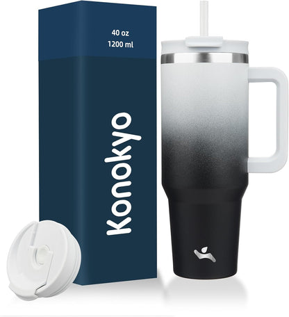 30 oz Insulated Tumbler Water Bottle with Handle, Straw Lid