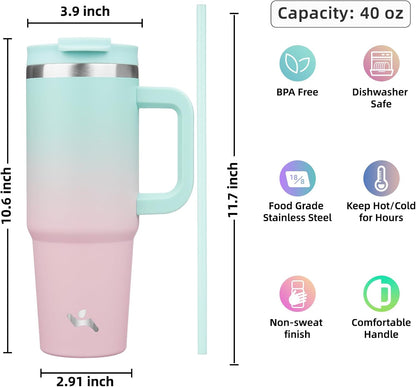 30 oz Insulated Tumbler Water Bottle with Handle, Straw Lid