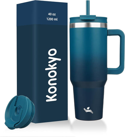30 oz Insulated Tumbler Water Bottle with Handle, Straw Lid