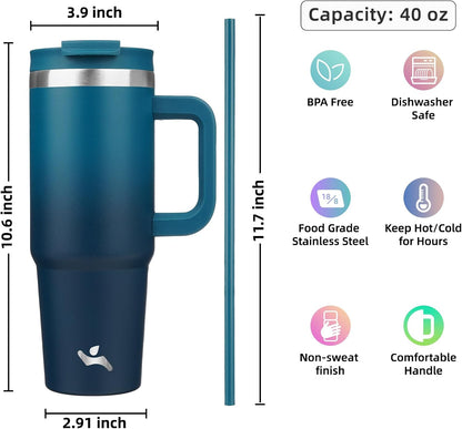30 oz Insulated Tumbler Water Bottle with Handle, Straw Lid