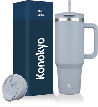 30 oz Insulated Tumbler Water Bottle with Handle, Straw Lid