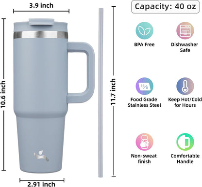 30 oz Insulated Tumbler Water Bottle with Handle, Straw Lid