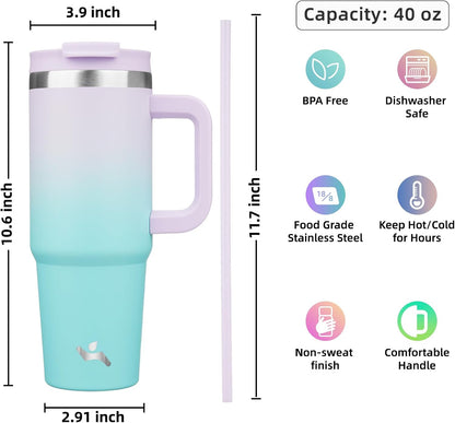 30 oz Insulated Tumbler Water Bottle with Handle, Straw Lid