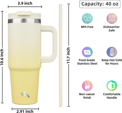 30 oz Insulated Tumbler Water Bottle with Handle, Straw Lid