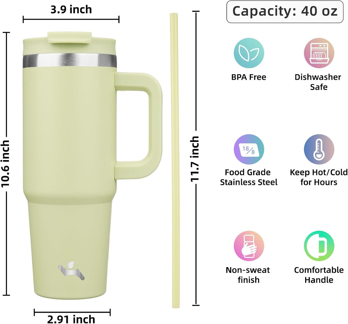 30 oz Insulated Tumbler Water Bottle with Handle, Straw Lid