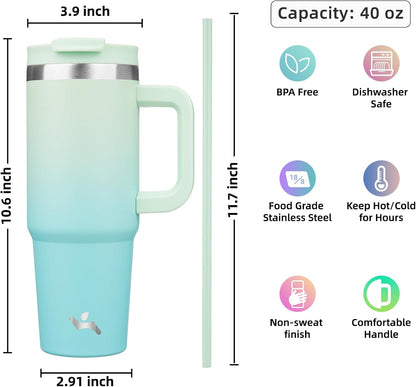 30 oz Insulated Tumbler Water Bottle with Handle, Straw Lid