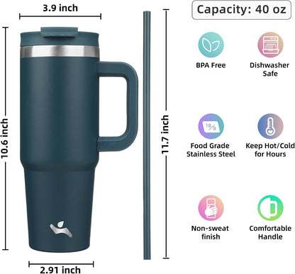 30 oz Insulated Tumbler Water Bottle with Handle, Straw Lid
