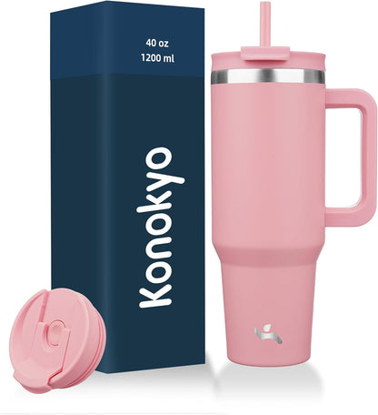 30 oz Insulated Tumbler Water Bottle with Handle, Straw Lid