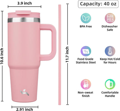 30 oz Insulated Tumbler Water Bottle with Handle, Straw Lid
