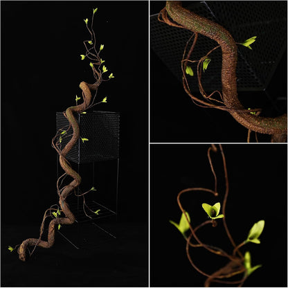 63in Bendable Artificial Tree Trunk Branches Moss Vine Leaf Wall Hang Decor | Faux Thick Wood Tree Twigs Grapevines Plants Garland With Green Leaves For Hanging Reptile Climb Halloween Garden Decoration