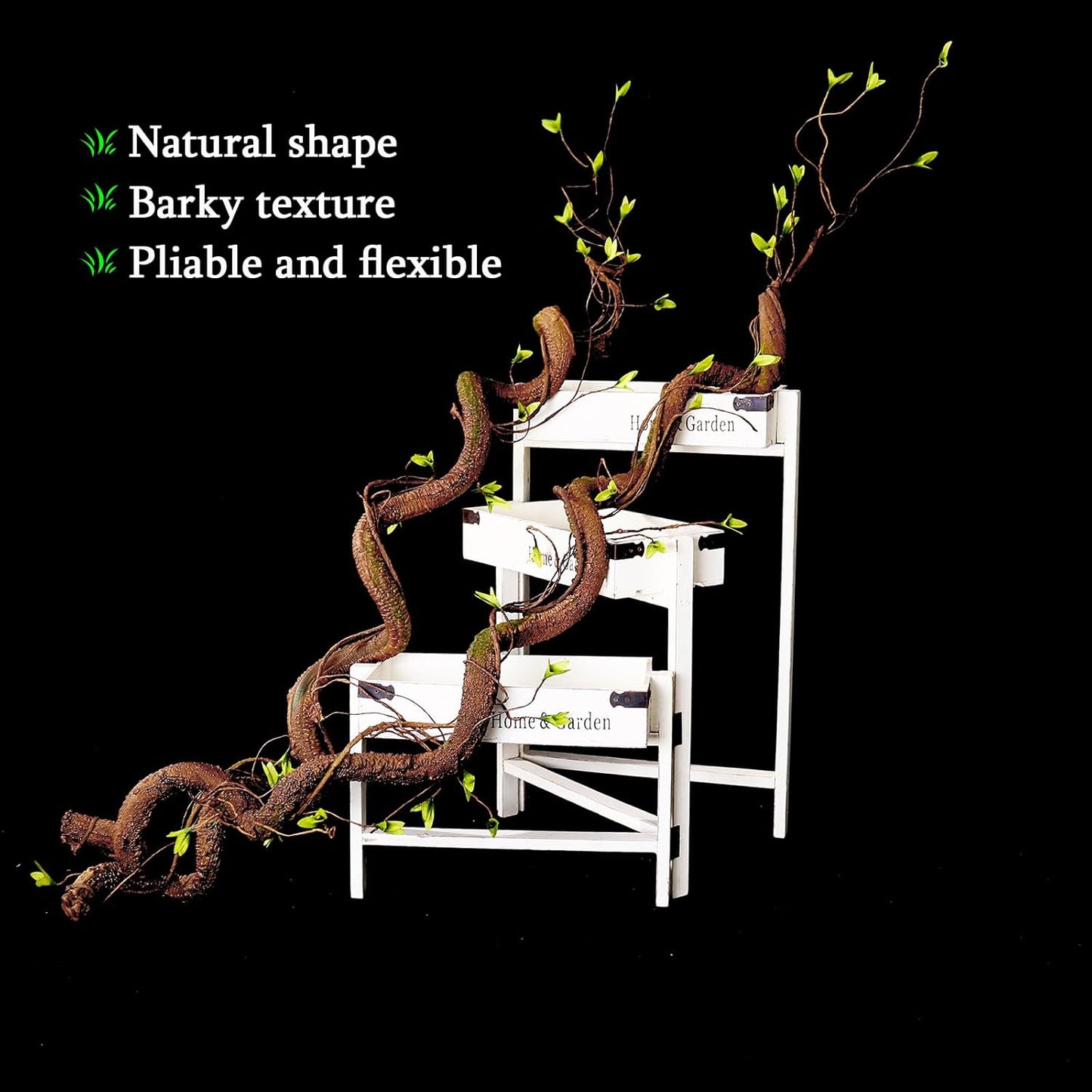 63in Bendable Artificial Tree Trunk Branches Moss Vine Leaf Wall Hang Decor | Faux Thick Wood Tree Twigs Grapevines Plants Garland With Green Leaves For Hanging Reptile Climb Halloween Garden Decoration