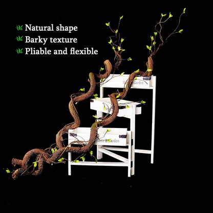 63in Bendable Artificial Tree Trunk Branches Moss Vine Leaf Wall Hang Decor | Faux Thick Wood Tree Twigs Grapevines Plants Garland With Green Leaves For Hanging Reptile Climb Halloween Garden Decoration