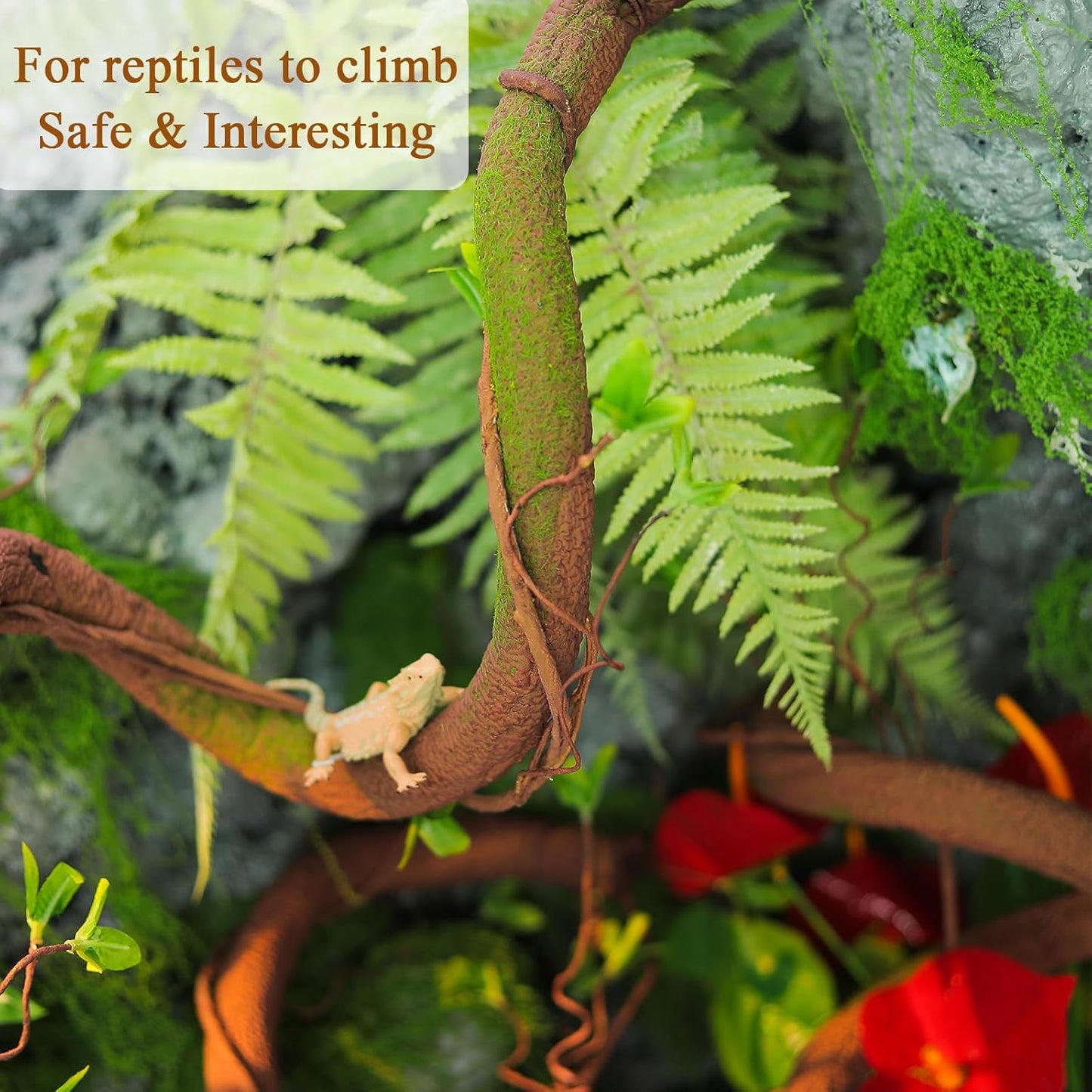 63in Bendable Artificial Tree Trunk Branches Moss Vine Leaf Wall Hang Decor | Faux Thick Wood Tree Twigs Grapevines Plants Garland With Green Leaves For Hanging Reptile Climb Halloween Garden Decoration