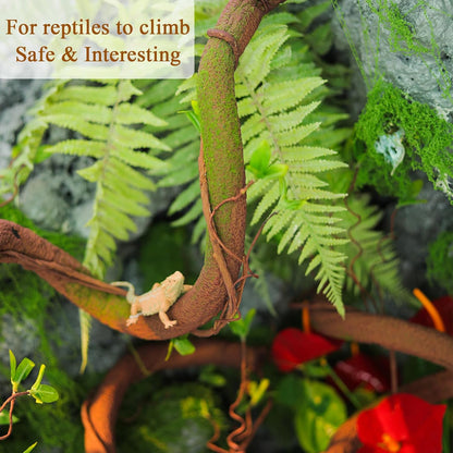 63in Bendable Artificial Tree Trunk Branches Moss Vine Leaf Wall Hang Decor | Faux Thick Wood Tree Twigs Grapevines Plants Garland With Green Leaves For Hanging Reptile Climb Halloween Garden Decoration