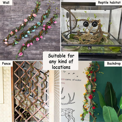 63in Bendable Artificial Tree Trunk Branches Moss Vine Leaf Wall Hang Decor | Faux Thick Wood Tree Twigs Grapevines Plants Garland With Green Leaves For Hanging Reptile Climb Halloween Garden Decoration