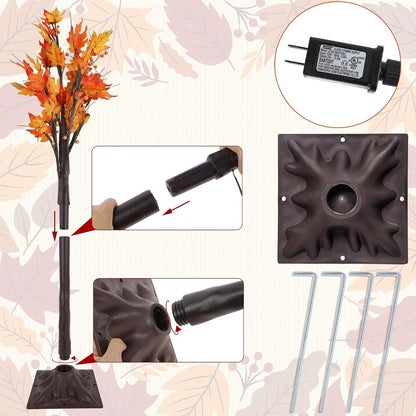 FORUP LED Lighted Maple Tree, 4 FT Lighted Artificial Tree for Thanksgiving Harvest Fall Festival Halloween Home Party Decoration