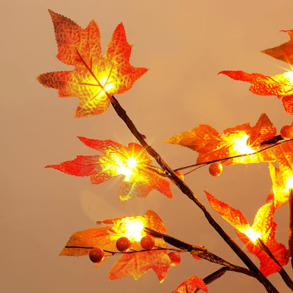 FORUP LED Lighted Maple Tree, 4 FT Lighted Artificial Tree for Thanksgiving Harvest Fall Festival Halloween Home Party Decoration