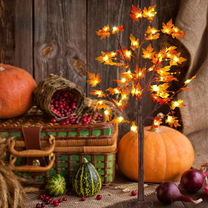FORUP LED Lighted Maple Tree, 4 FT Lighted Artificial Tree for Thanksgiving Harvest Fall Festival Halloween Home Party Decoration