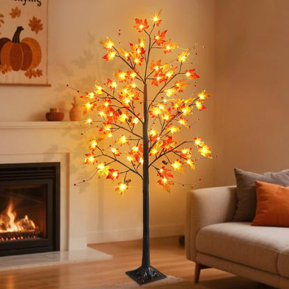 FORUP LED Lighted Maple Tree, 4 FT Lighted Artificial Tree for Thanksgiving Harvest Fall Festival Halloween Home Party Decoration