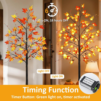 FORUP LED Lighted Maple Tree, 4 FT Lighted Artificial Tree for Thanksgiving Harvest Fall Festival Halloween Home Party Decoration