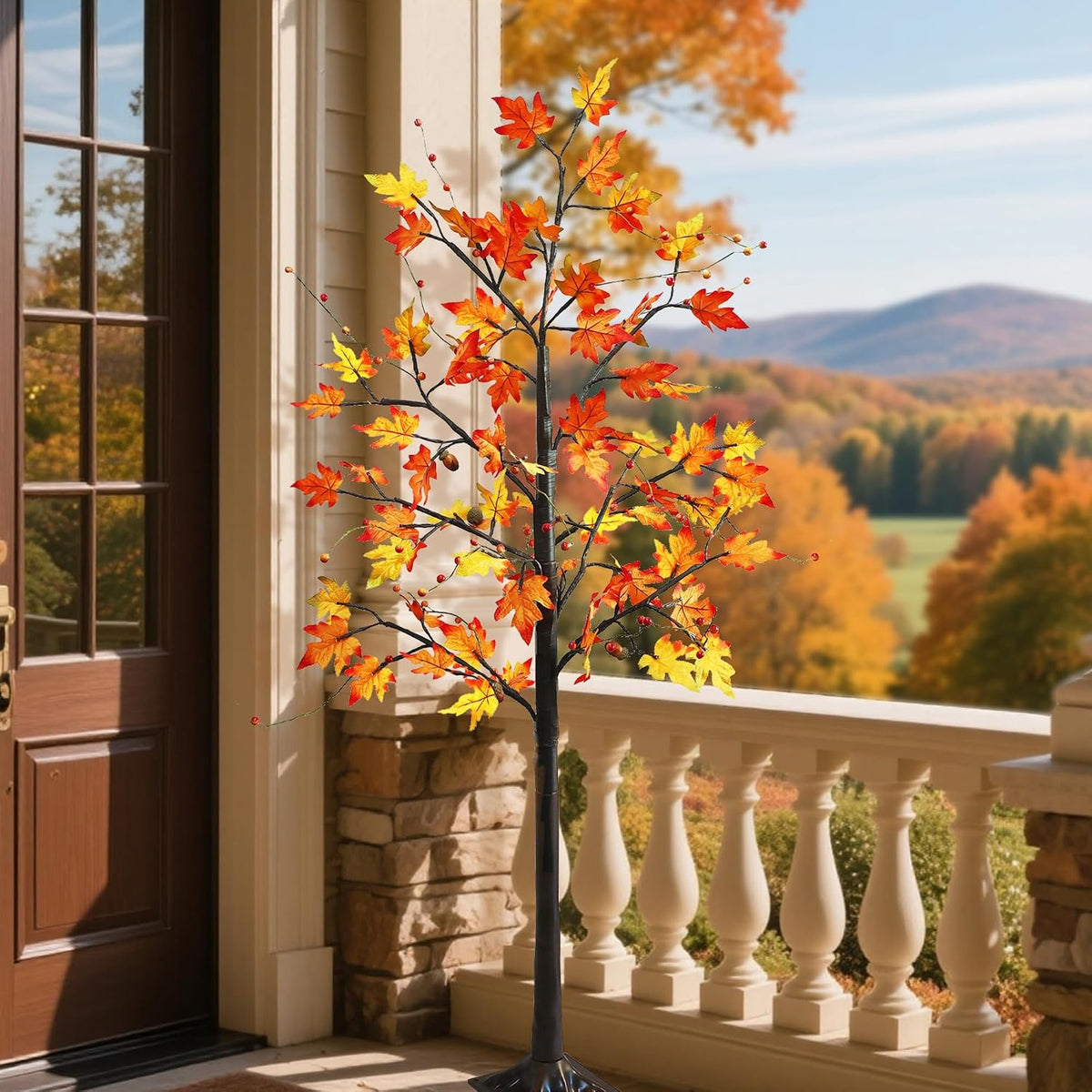FORUP LED Lighted Maple Tree, 4 FT Lighted Artificial Tree for Thanksgiving Harvest Fall Festival Halloween Home Party Decoration