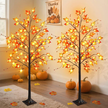FORUP LED Lighted Maple Tree, 4 FT Lighted Artificial Tree for Thanksgiving Harvest Fall Festival Halloween Home Party Decoration