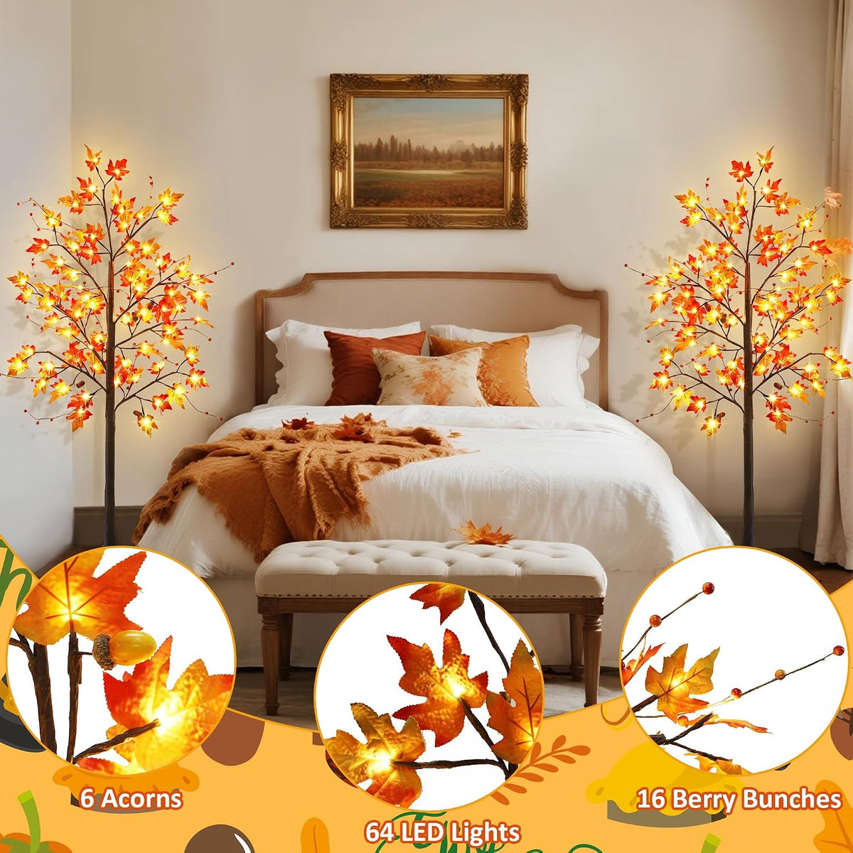 FORUP LED Lighted Maple Tree, 4 FT Lighted Artificial Tree for Thanksgiving Harvest Fall Festival Halloween Home Party Decoration