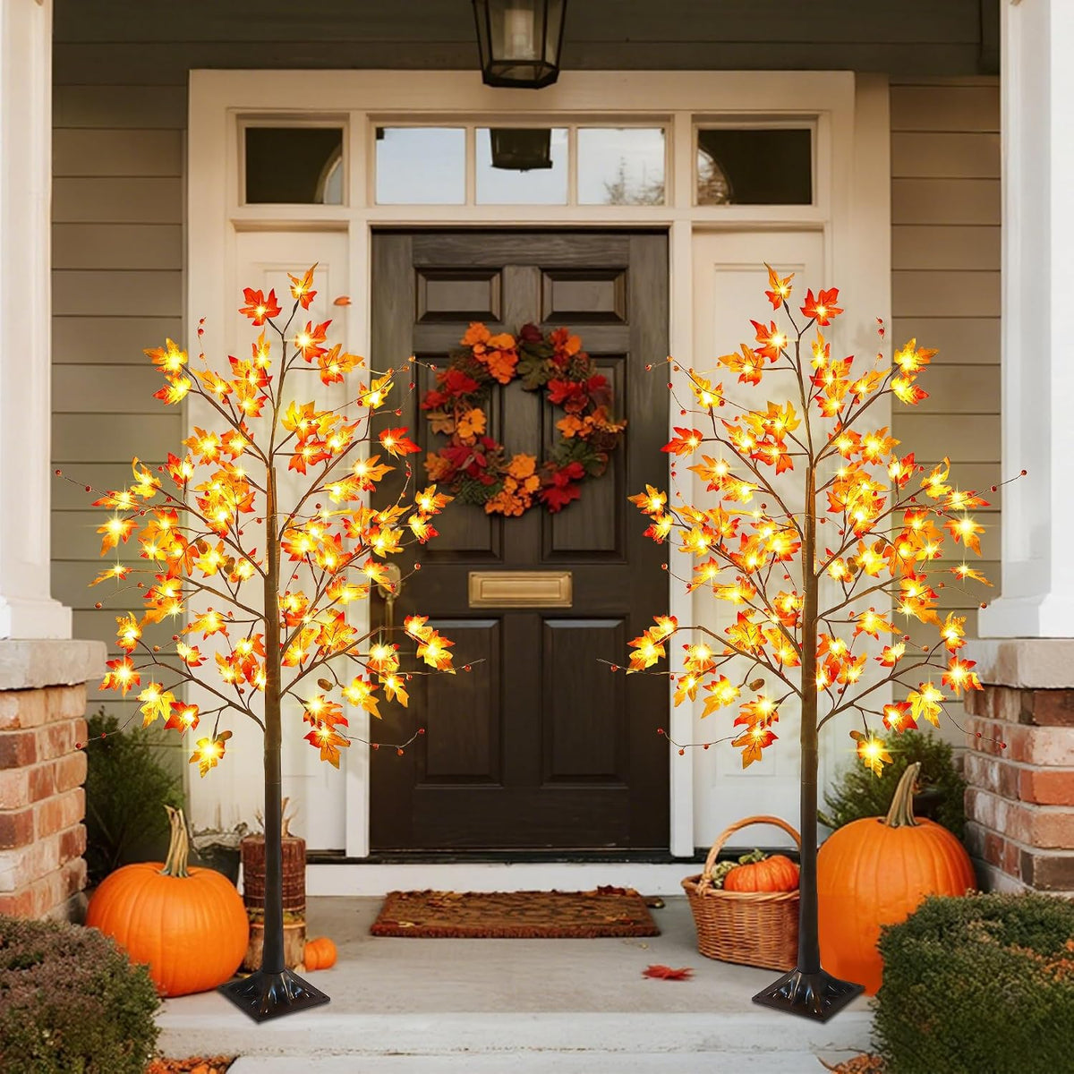 FORUP LED Lighted Maple Tree, 4 FT Lighted Artificial Tree for Thanksgiving Harvest Fall Festival Halloween Home Party Decoration
