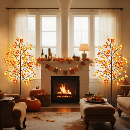 FORUP LED Lighted Maple Tree, 4 FT Lighted Artificial Tree for Thanksgiving Harvest Fall Festival Halloween Home Party Decoration