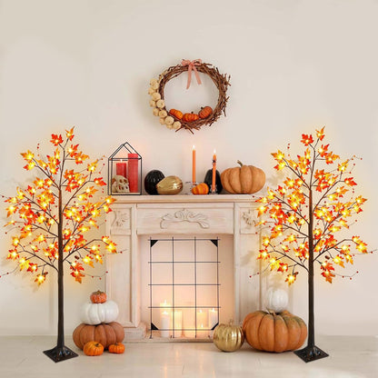 FORUP LED Lighted Maple Tree, 4 FT Lighted Artificial Tree for Thanksgiving Harvest Fall Festival Halloween Home Party Decoration