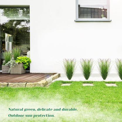 8 Bundles Artificial Grass Plants Outdoor Tall Faux Shrubs Greenery Stems Fake Onion Grasses Wheat Grass UV Resistant Faux Bushes Plant for Garden Indoor Office Home Decor（Red-Tipped Green）