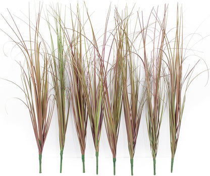 8 Bundles Artificial Grass Plants Outdoor Tall Faux Shrubs Greenery Stems Fake Onion Grasses Wheat Grass UV Resistant Faux Bushes Plant for Garden Indoor Office Home Decor（Red-Tipped Green）