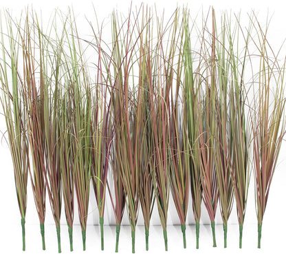 8 Bundles Artificial Grass Plants Outdoor Tall Faux Shrubs Greenery Stems Fake Onion Grasses Wheat Grass UV Resistant Faux Bushes Plant for Garden Indoor Office Home Decor（Red-Tipped Green）