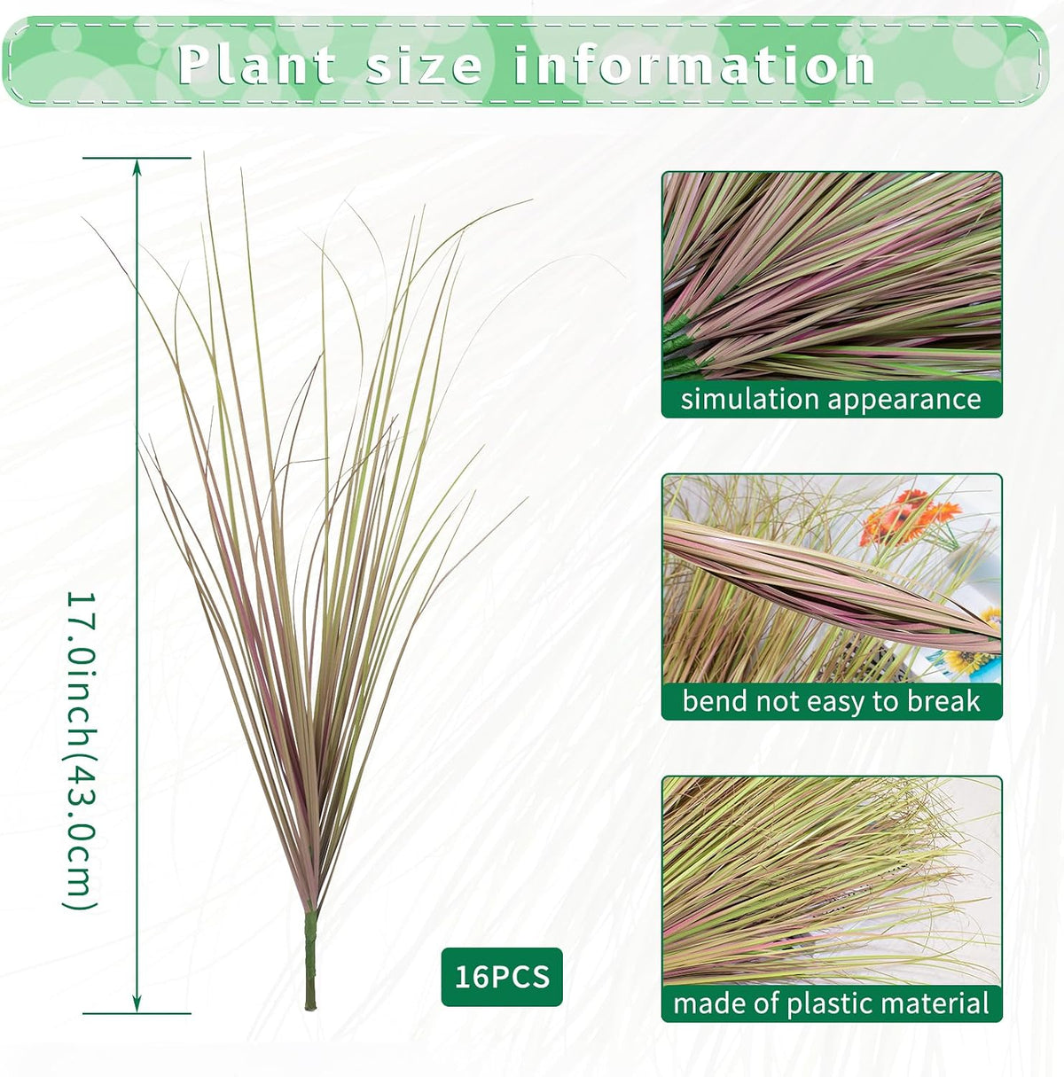 8 Bundles Artificial Grass Plants Outdoor Tall Faux Shrubs Greenery Stems Fake Onion Grasses Wheat Grass UV Resistant Faux Bushes Plant for Garden Indoor Office Home Decor（Red-Tipped Green）
