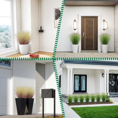 8 Bundles Artificial Grass Plants Outdoor Tall Faux Shrubs Greenery Stems Fake Onion Grasses Wheat Grass UV Resistant Faux Bushes Plant for Garden Indoor Office Home Decor（Red-Tipped Green）