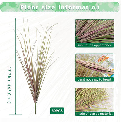 8 Bundles Artificial Grass Plants Outdoor Tall Faux Shrubs Greenery Stems Fake Onion Grasses Wheat Grass UV Resistant Faux Bushes Plant for Garden Indoor Office Home Decor（Red-Tipped Green）