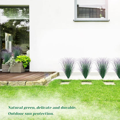 8 Bundles Artificial Grass Plants Outdoor Tall Faux Shrubs Greenery Stems Fake Onion Grasses Wheat Grass UV Resistant Faux Bushes Plant for Garden Indoor Office Home Decor（Red-Tipped Green）