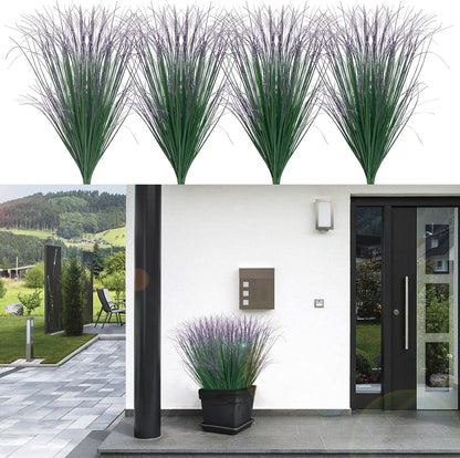8 Bundles Artificial Grass Plants Outdoor Tall Faux Shrubs Greenery Stems Fake Onion Grasses Wheat Grass UV Resistant Faux Bushes Plant for Garden Indoor Office Home Decor（Red-Tipped Green）