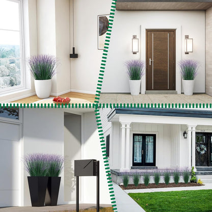 8 Bundles Artificial Grass Plants Outdoor Tall Faux Shrubs Greenery Stems Fake Onion Grasses Wheat Grass UV Resistant Faux Bushes Plant for Garden Indoor Office Home Decor（Red-Tipped Green）