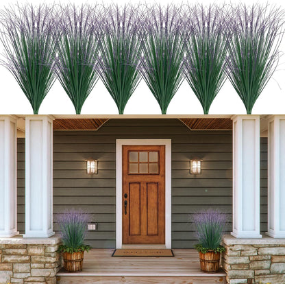 8 Bundles Artificial Grass Plants Outdoor Tall Faux Shrubs Greenery Stems Fake Onion Grasses Wheat Grass UV Resistant Faux Bushes Plant for Garden Indoor Office Home Decor（Red-Tipped Green）