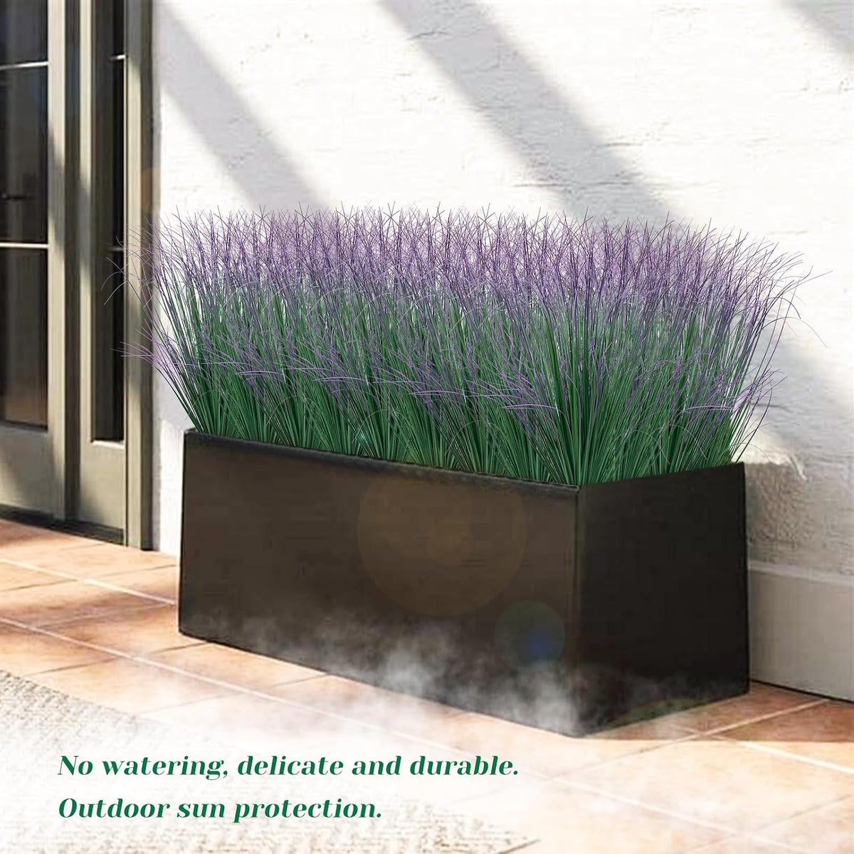 8 Bundles Artificial Grass Plants Outdoor Tall Faux Shrubs Greenery Stems Fake Onion Grasses Wheat Grass UV Resistant Faux Bushes Plant for Garden Indoor Office Home Decor（Red-Tipped Green）
